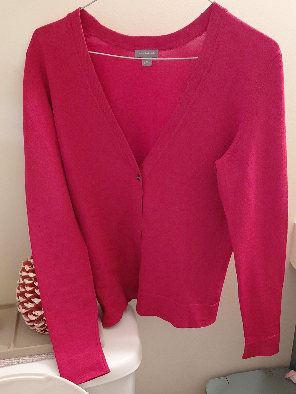 Ann Taylor Hot Pink V-Neck Button Cardigan
